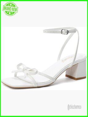 Bow Strappy Block Heeled Sandals Dress Shoes for Wedding Party